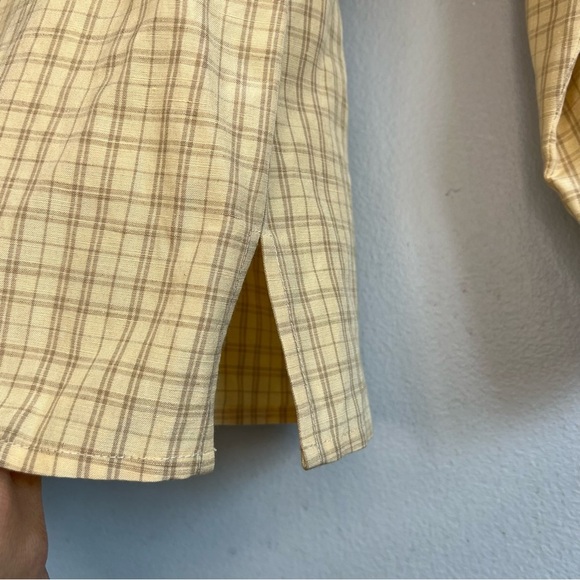 Talbots Silk Linen Button Up Shirt Plaid Gray Yellow Petite Sz 14 Office - Picture 6 of 13